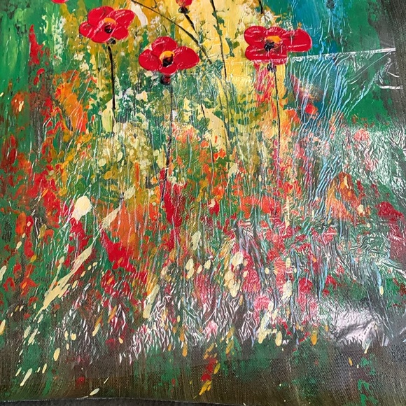 Gorgeous red flowers original oil painting. Approximately 14 3/4” x 19” - Picture 3 of 3